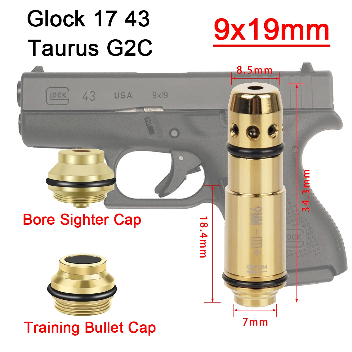 Laser Bore Sight Laser Sight Dry Fire Laser Trainer 2 in 1 9x19mm Laser Training Bore Sight 9mm 380ACP 40S&W 223Rem Laser Training Bullet Dry Fire Trainer Cartridge