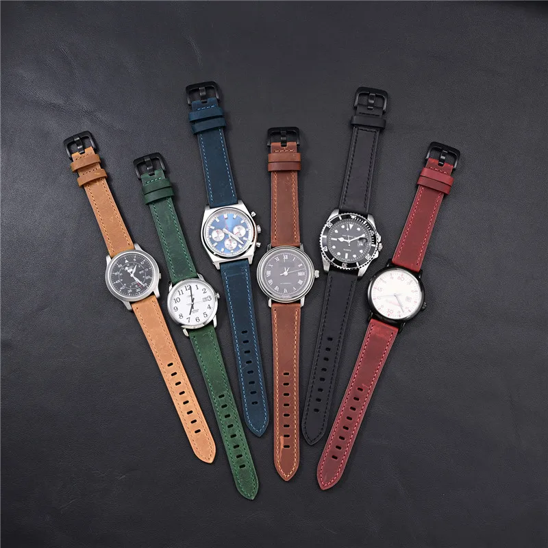 Vintage Crazy Horse Leather Watch Band - Premium Genuine Oil Wax Cowhide Strap
