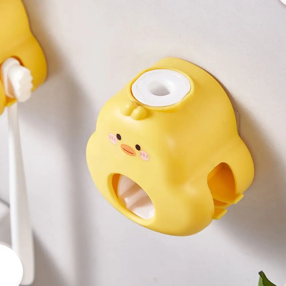 Cartoon Yellow Duck Toothpaste Dispenser Wall Mount No Punching Toothbrush Holders Bathroom Accessories 5