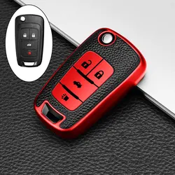 Premium TPU Leather Car Key Case Cover with 3/4 Buttons (4button red cover)