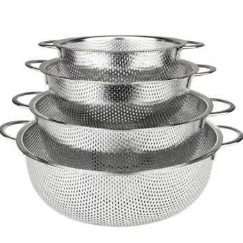 [JN] Stainless Steel Kitchen Hole Dense Mesh Sifter Colander Strainer Sieve Basket For Flour Pasta Vegetables Washing Draining 1