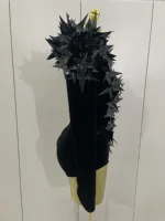 2025 New Shiny Black Rhinestone Velvet Long Sleeve Bodysuit Women Evening Party Club Gala Hosts NightClub Bar Stage Costumes - Image 4