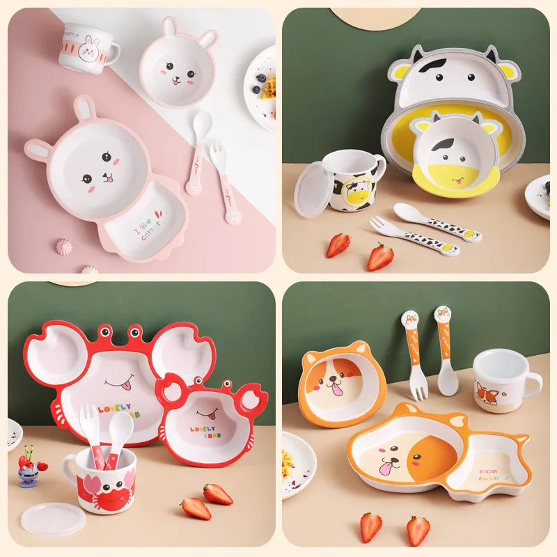 Kids Cups Set Natural Bamboo Fiber Baby Cup Toddler Water Suit Cartoon Animal Cute Creative Children Cup Daily Use Cups baby tableware set baby drinking cup