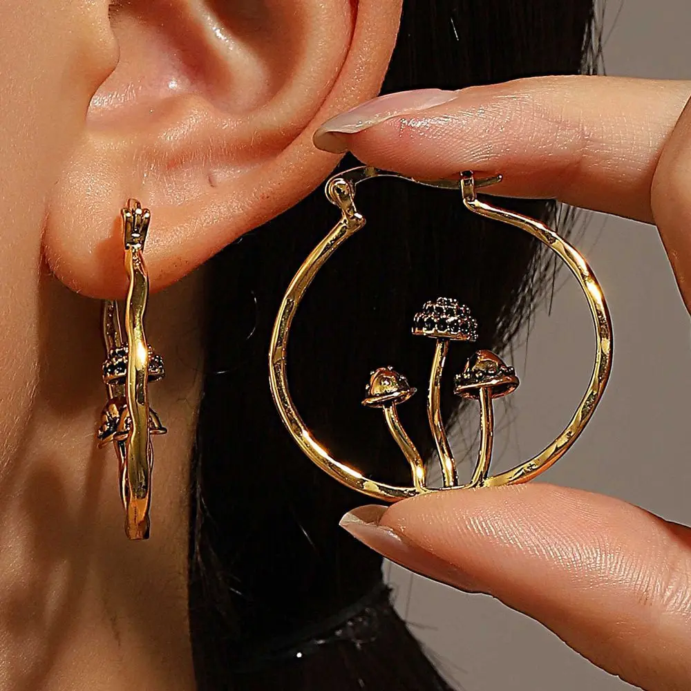 Hoop Earrings Vintage Bohemian Style Gothic Mushroom Decorative for Women Girls