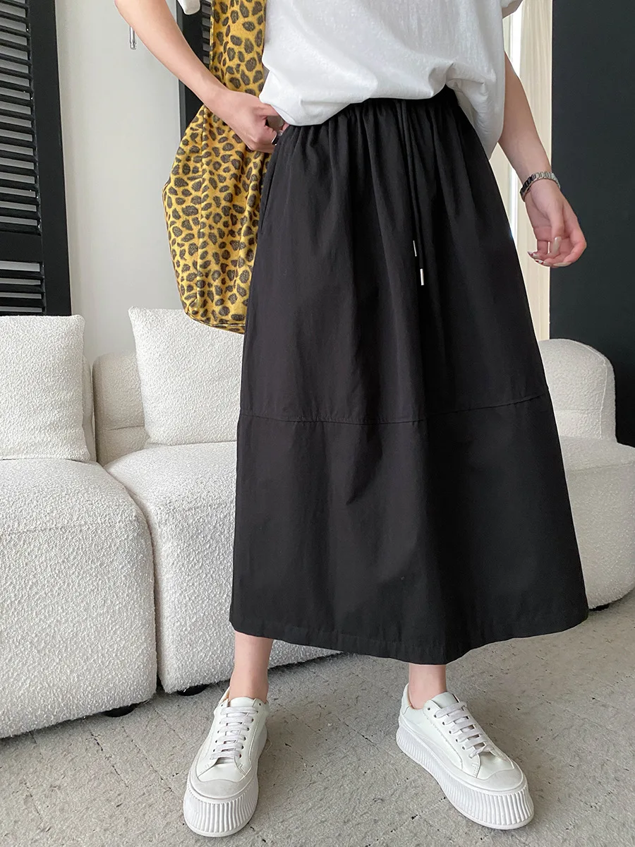 Frühlings- und Sommerrock für Damen, lässig, einfarbig, mit Kordelzug, elastisch, hohe Taille, A-Linie, schlank machender Rock – Detail 21