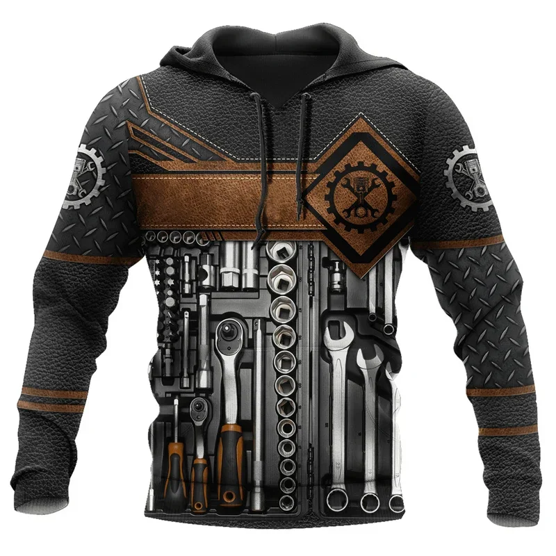 thumbnail image 1 of Sudadera con capucha de mecánico con estampado 3D para hombre, sudadera con capucha de manga larga con patrón de herramientas, sudaderas con capucha de gran tamaño con personalidad de otoño, 1 of 5