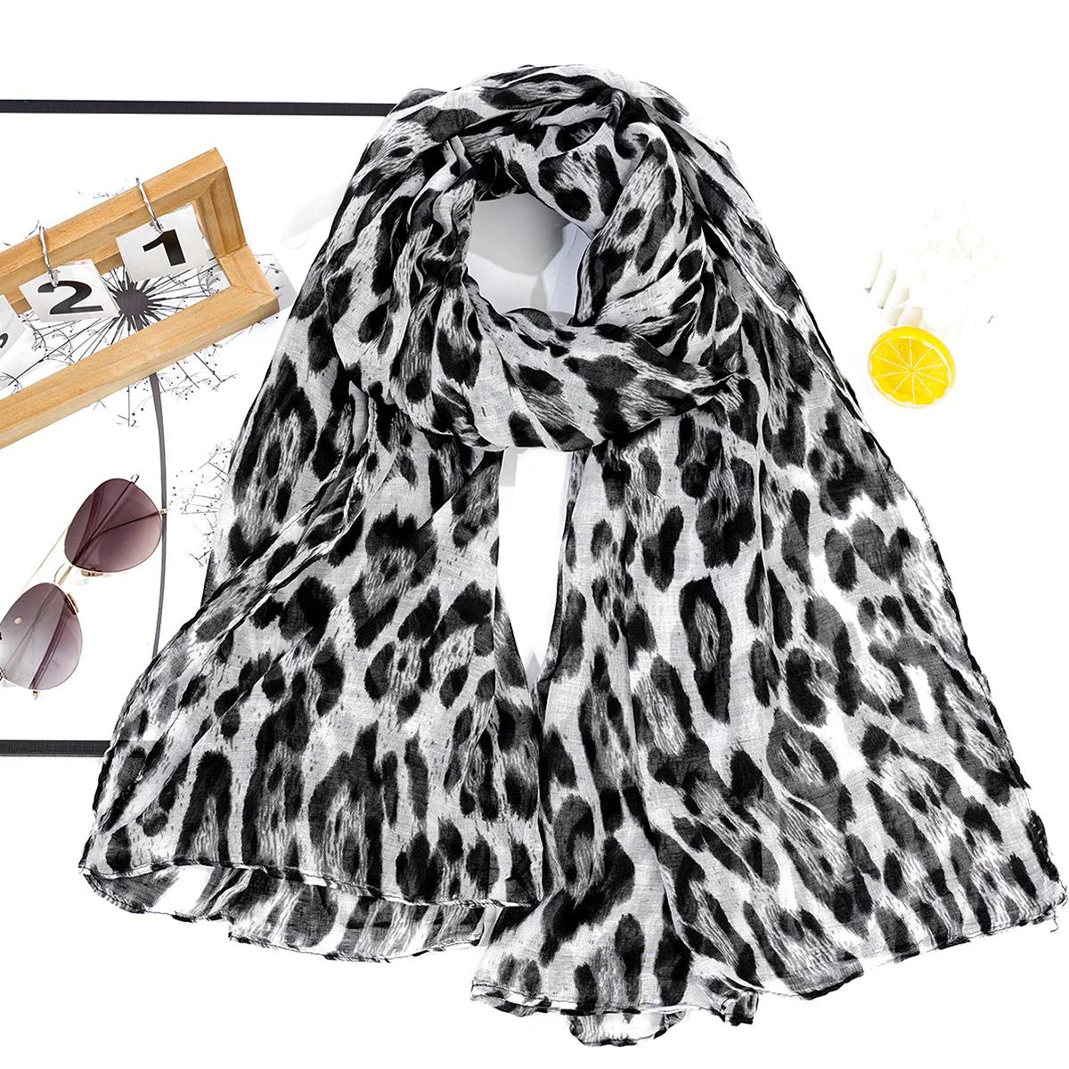 A fashionable voile leopard print soft thin women's scarf shawl 4