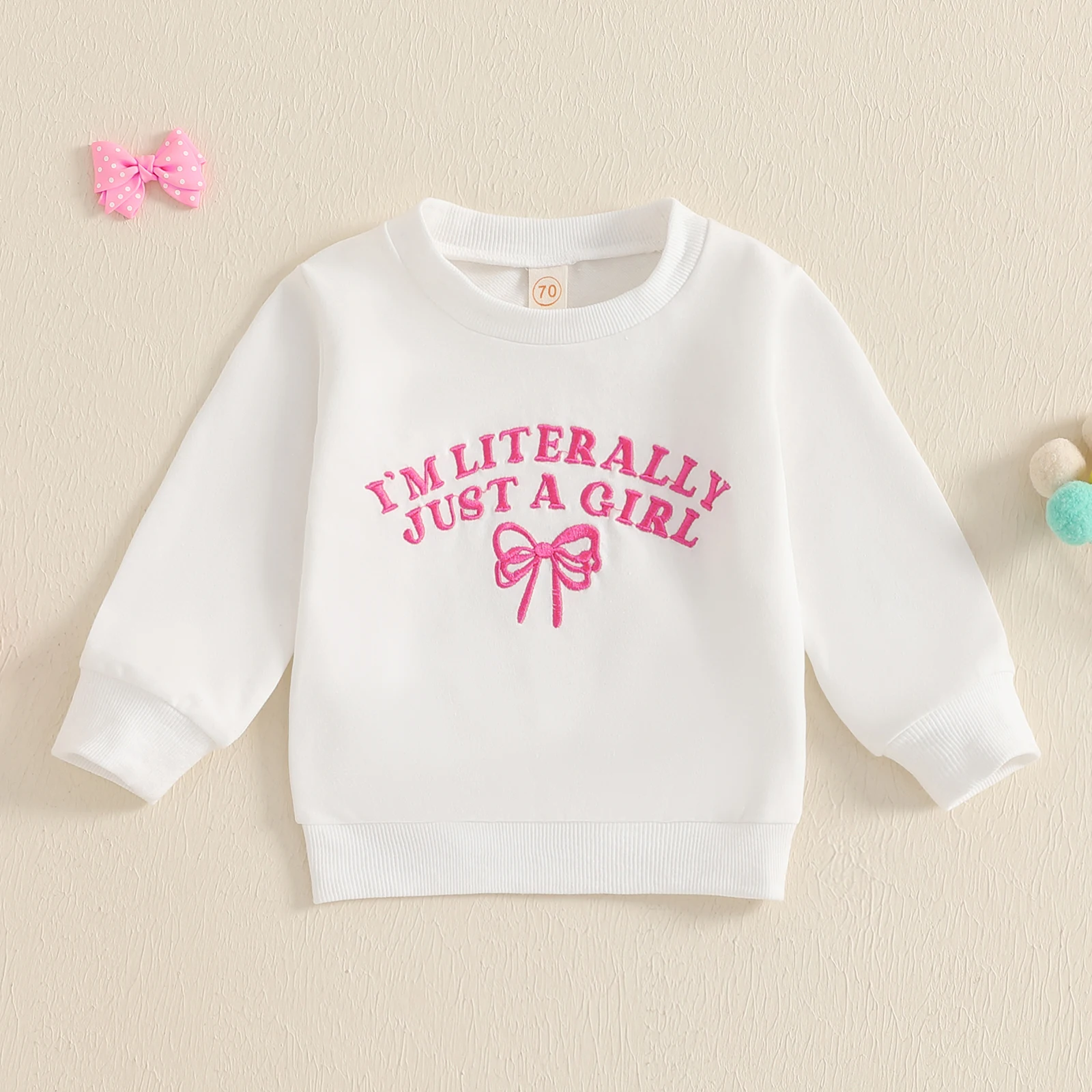 MISOWMNJOY Little Baby Girls Sweatshirts Spring Long Sleeve Toddler Clothes Bowknot Letter Embroidered Children Pullovers Tops