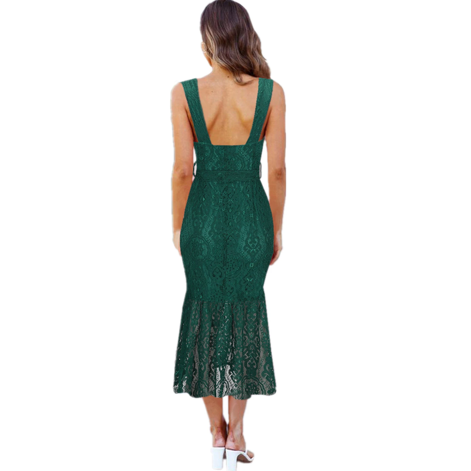 Femininos de Verão Profundo com Decote em v sem Mangas Vestido sem Costas Vestidos de Renda Vestidos Sexy Festa Midi 7 Online shopping