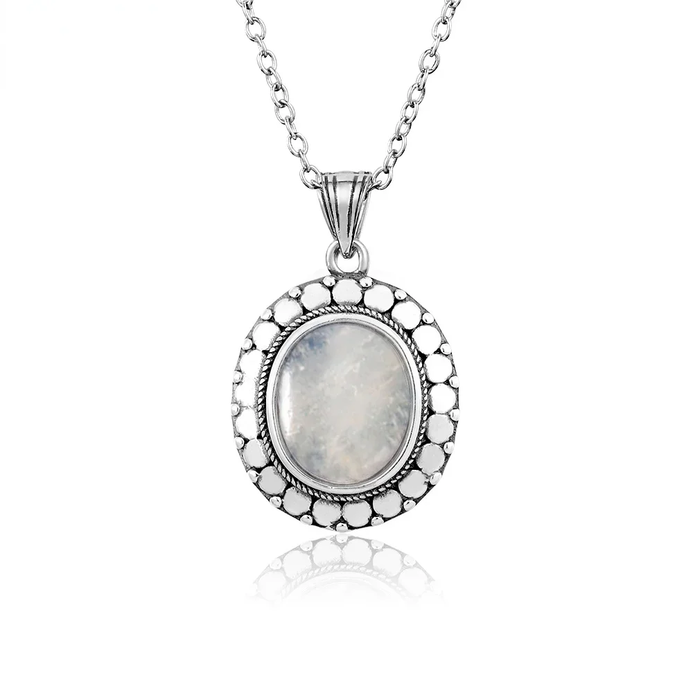 Natural Large Oval 10*12MM Moonstone Necklace 925 Silver Pendant Necklace for Women Vintage Luxury Wedding Party Gift