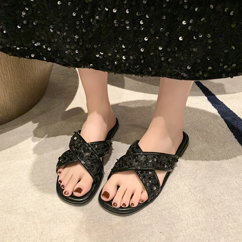 

Летние плетеные римские сандалии в стиле ретро, Модные женские сандалии с открытым носком, пляжные тапочки на плоской подошве, женские тапочки, новинка 2024