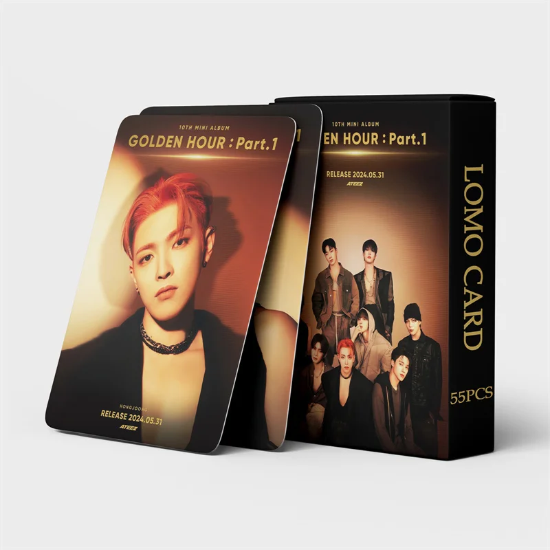 KPOP ATEEZ New Album GOLDEN HOUR : Part.1 LOMO Card Hongjoong Yeosang San Seonghwa Girl Gift Postcard Photo Card 55pcs/set album cards,lomo cards,bookmark postcard