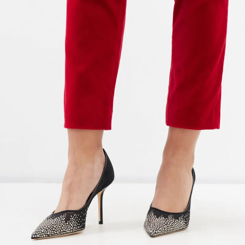 2024 Summer New Brand Fashion Sequined Mesh Women Pumps Elegant Pointed toe Rhinestones Stiletto High heels Wedding Bridal Shoes 2