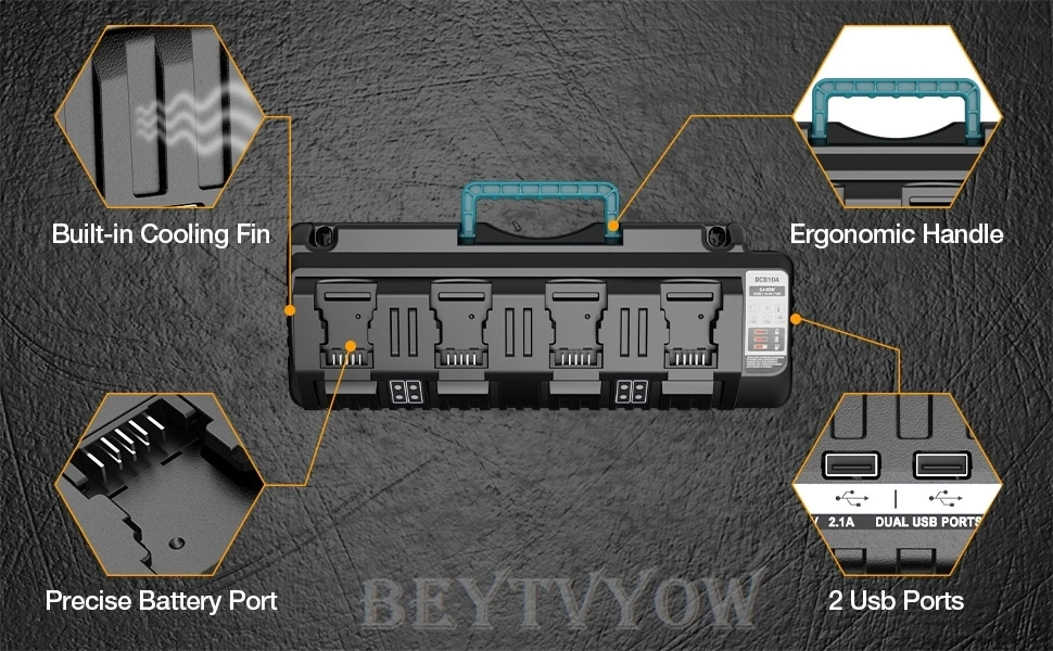 4 Ports Battery Charger Compatible with Dewalt 20V Li-ion Batteries Rapid Fast C