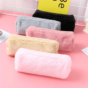 Cute Color Plush Pencil Pouch Pen Bag For Girls Kawaii Stationery Large Capacity Pencil Case Pen Box Cosmetic Pouch Storage Bag