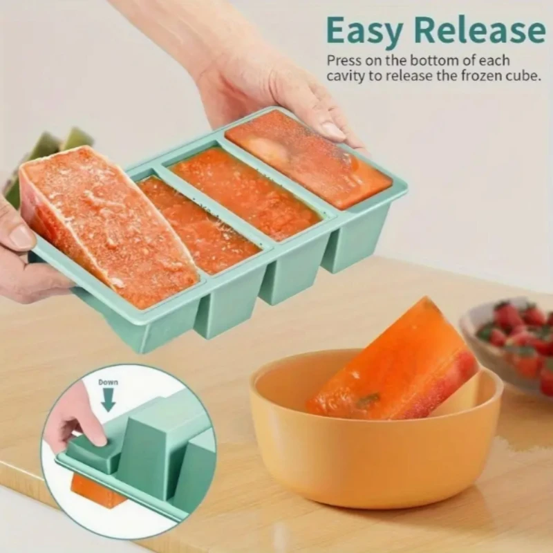 1pcs Silicone 4-Link Silicone Square Ice Grid With Cover For Ice Block Making Mold Creative Making Box Cube Maker ice mold ice cream molds