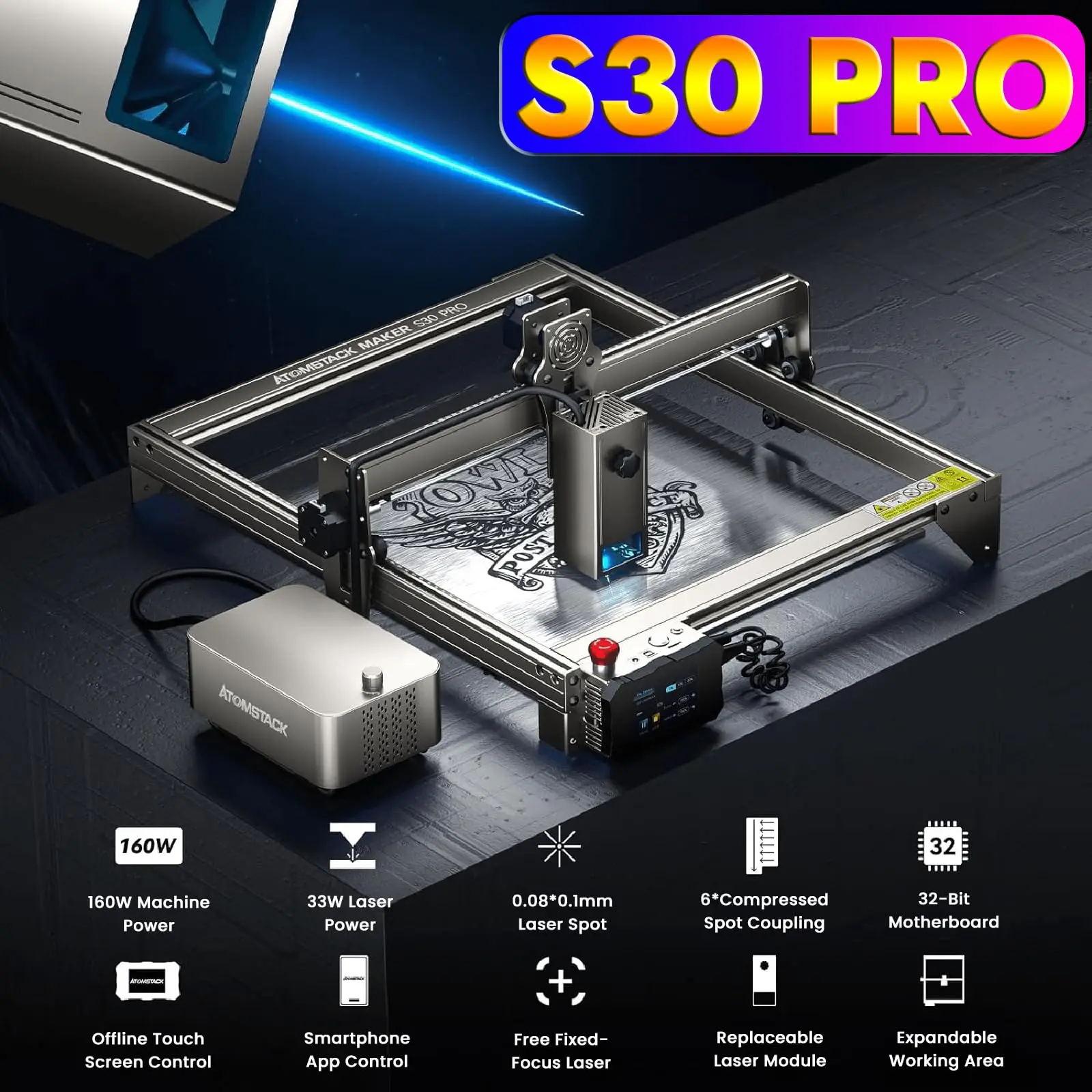 Atomstack X30 A30 S30 PRO 130W Laser Engraving Machine With Air Assist Kits  Professional Cutting Marking Carving Gifts For Him - AliExpress