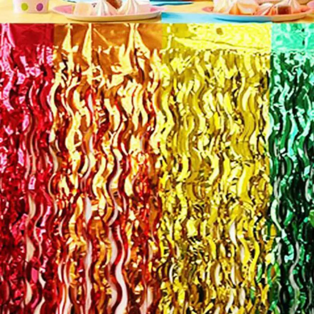 Table Skirt Wavy Metallic Tinsel Foil Fringe Reusable Waterproof Dense Beach Jungle Parties Ceremony Birthday Party Decoration T
