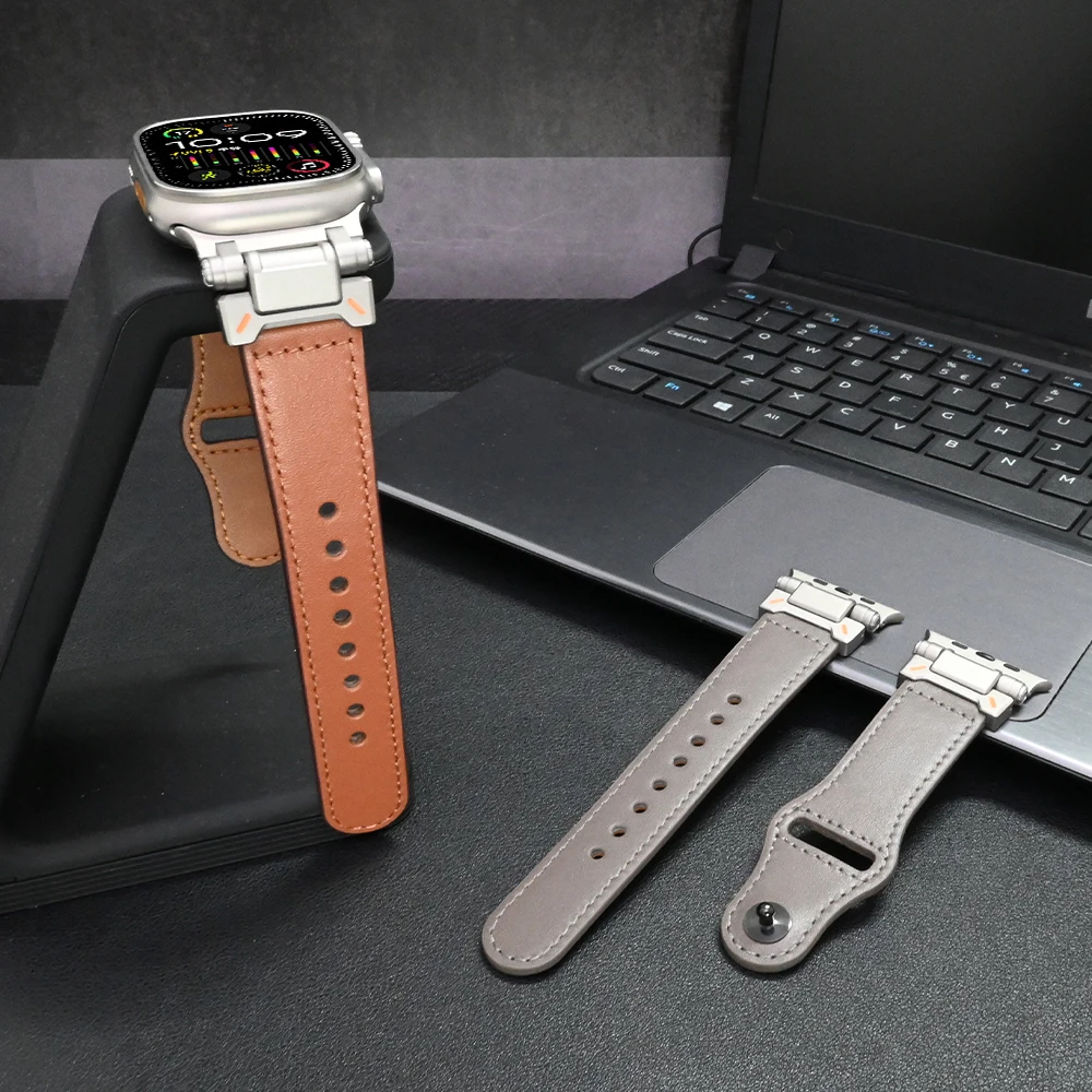 

Luxury Genuine Leather Strap for Apple Watch Ultra 2 49mm 45mm 44mm 42mm Correa Men Loop Bracelet Iwatch Series 9 8 7 6 5 4 Se 3