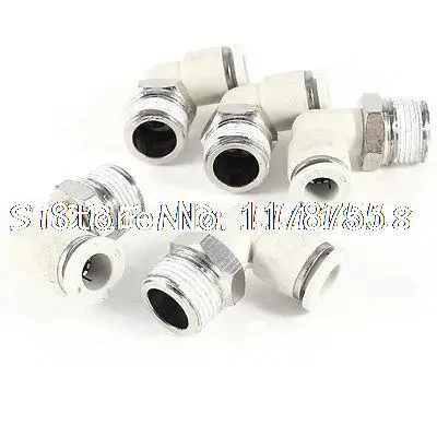 

8mm x 3/8" PT Male Thread L Shaped Pipe Pneumatic Connect Quick Fittings 5 Pcs