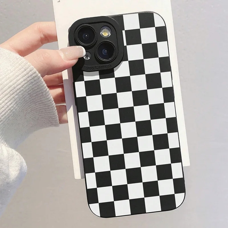 Matte Milky White Checkerboard Pattern Phone Case Cover