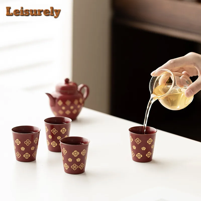 Lambent Red Treasure Flower Tea Set Complete Set Handmade Tea Ceremony Set Teapot And Tea Cup Set Cha Equipment Collection Craft