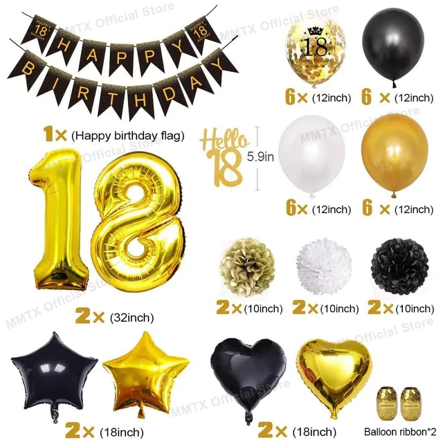 Paquete de globos de 18 cumpleaños, globos de 18 cumpleaños