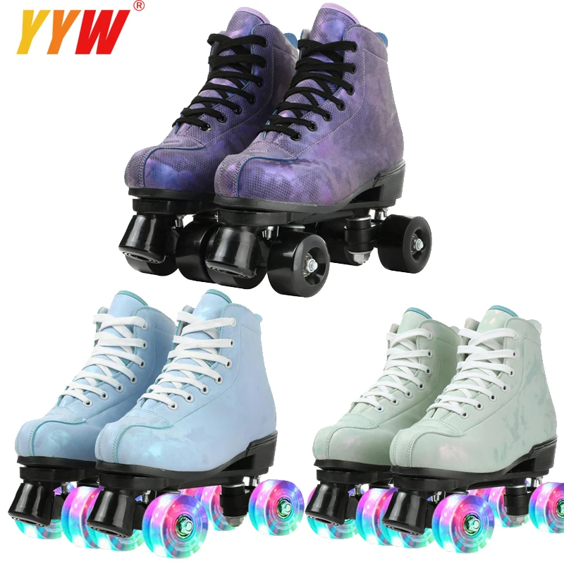 

4 Wheel Flash Fibre Roller Skate Skating Sliding Inline Wheels Shoes Sneakers Rollers Training Scrub Row Adult Patines 4 Ruedas