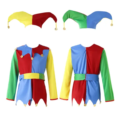 Girls Boys Clown Cosplay Costume Colorful Patchwork Circus Clown Dress with Hat Pants Halloween Carnivals Performance Outfit - Image 7