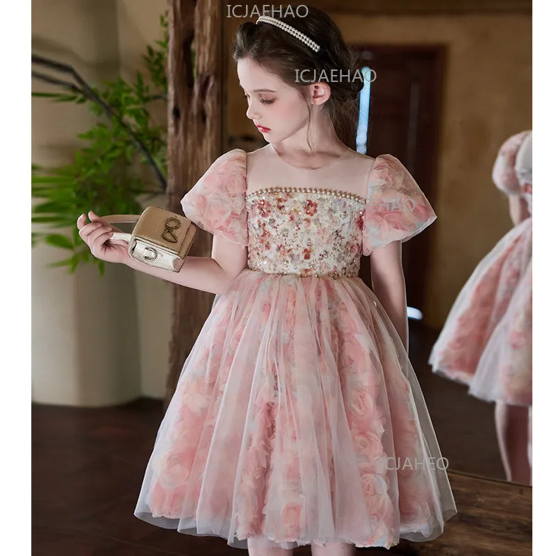 Girls Dress Little Girls Forest StyleFormal Gown 2026 New Summer Arrival Costume Pink Floral Birthday Princess Dress Stylish - 2