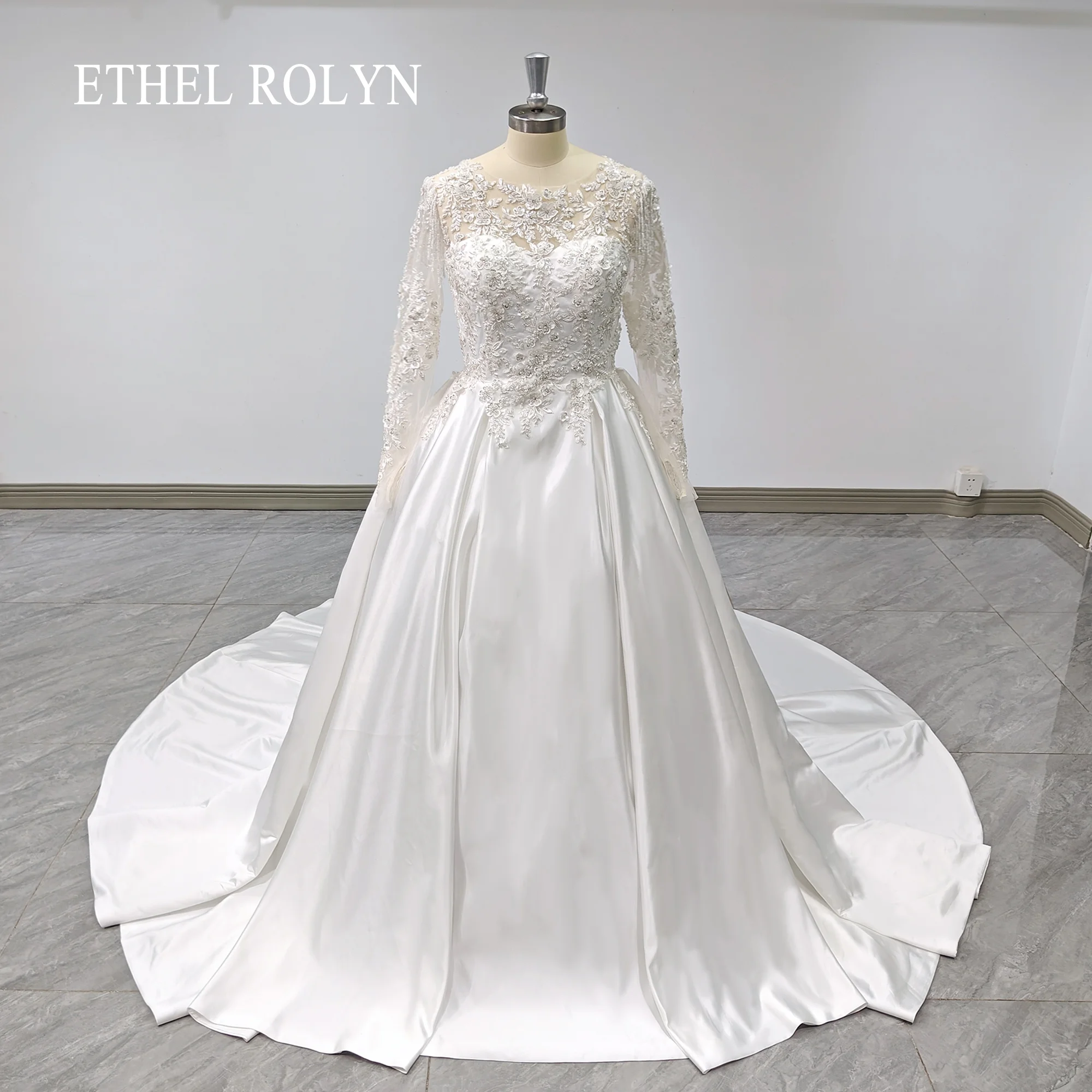 

ETHEL ROLYN A-LINE Wedding Dress Real photos 2023 SCOOP Appliques Beading TASSEL Backless Satin Wedding Gown Vestidos De Novia