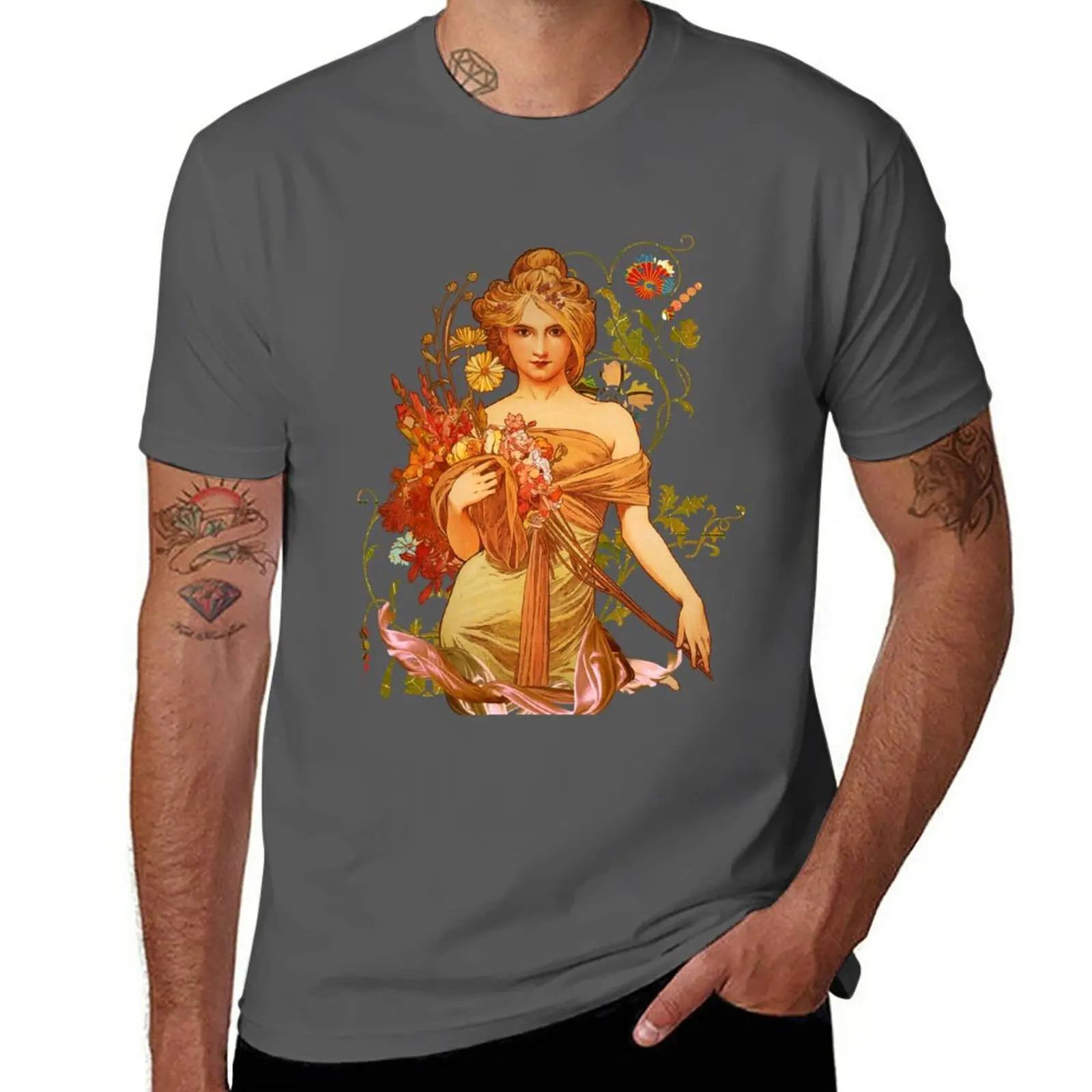 

New Mucha Floral T-Shirt black t shirts funny t shirt oversized t shirts mens graphic t-shirts hip hop