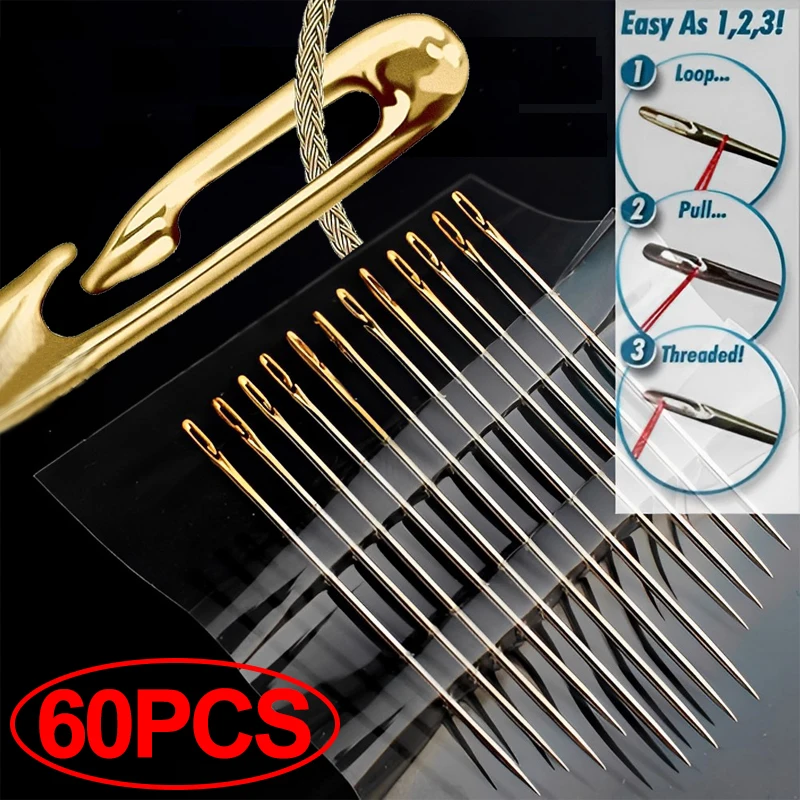 12243660PcsBlindSewingNeedlesElderlyBigHoleStainlessSteel