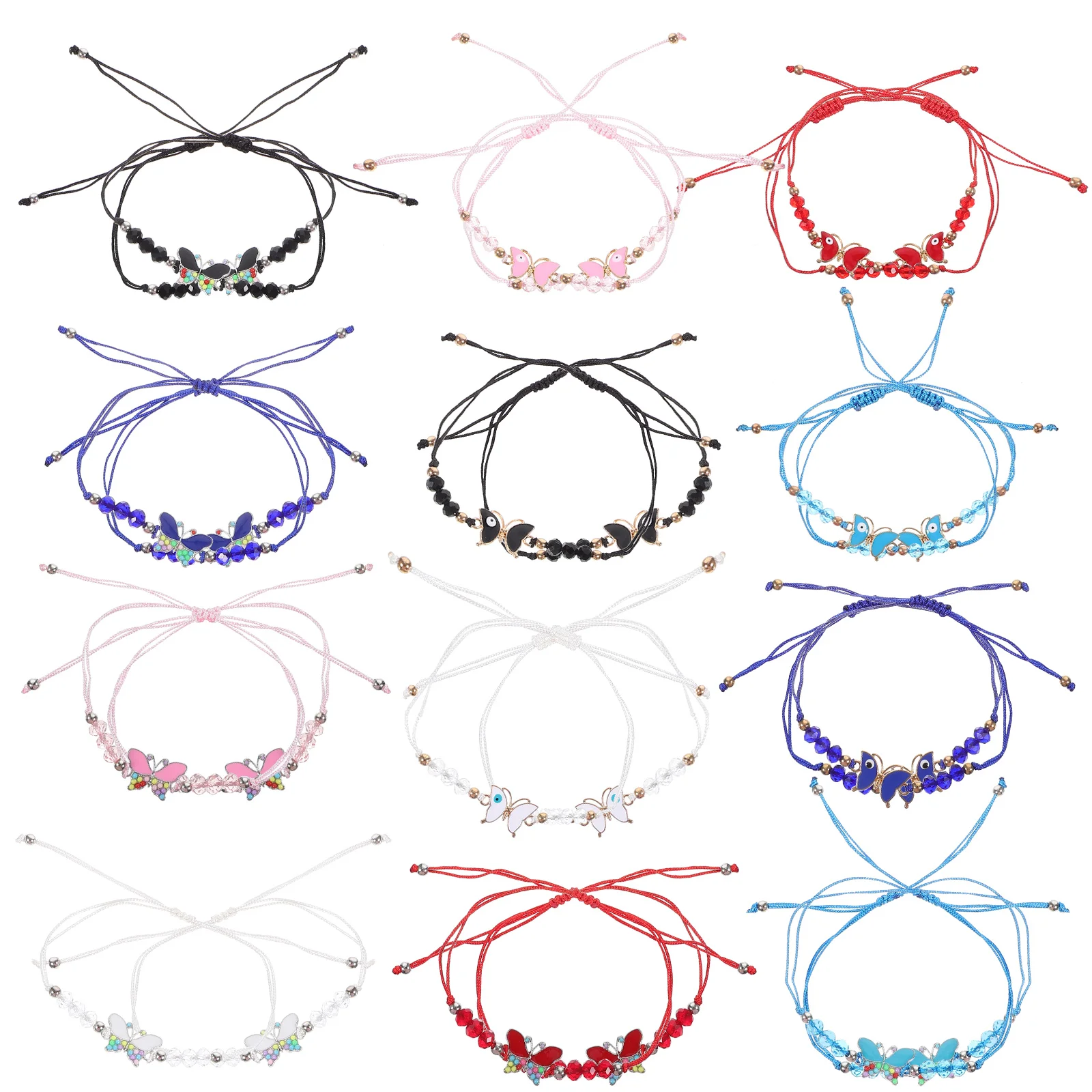 

48 Pcs Crystal Gifts Butterfly Bracelet Girls Bracelets Bulk Long Distance Woven for Decorative Drawstring Friendship Lovers
