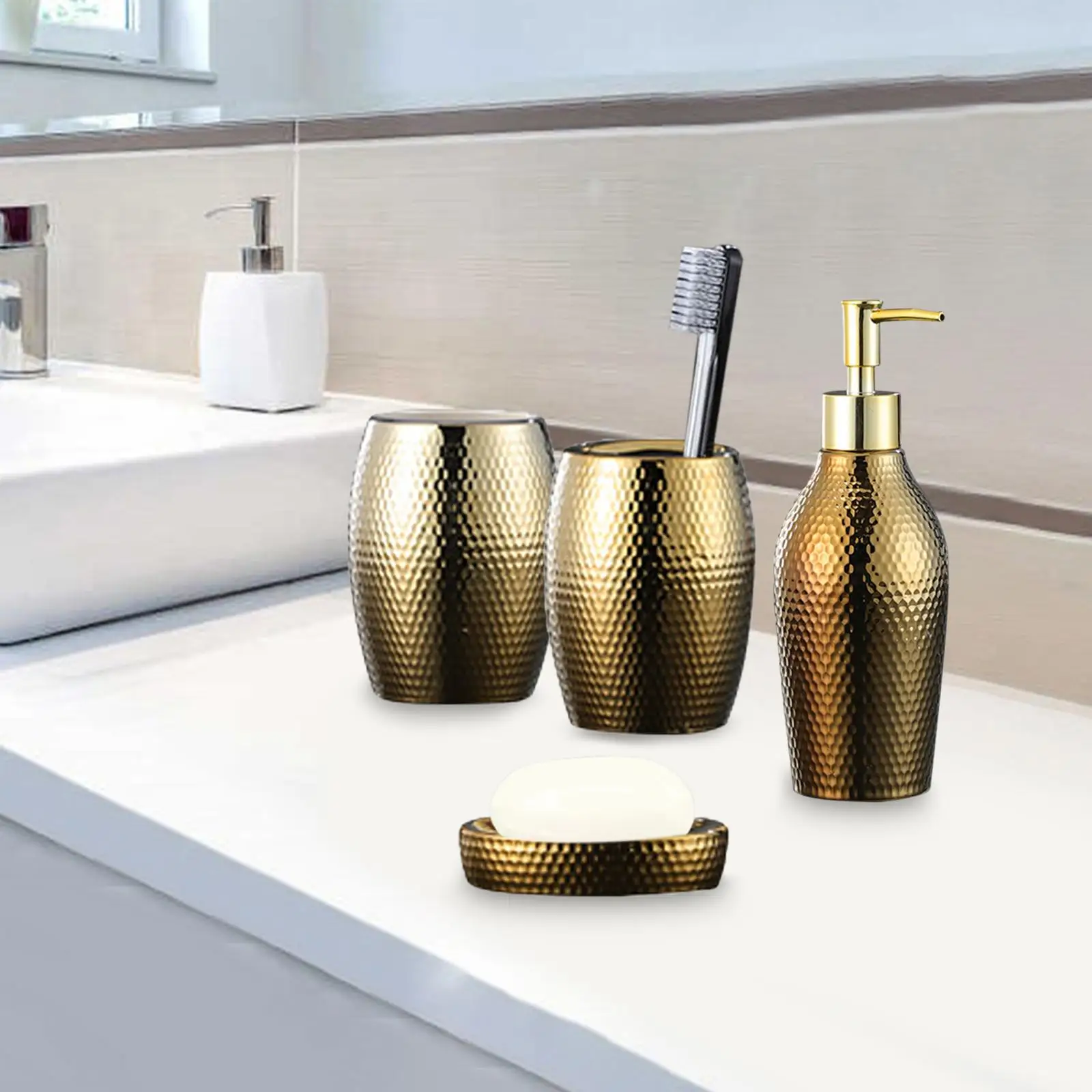 Bathroom Accessories Set Soap Dish Lotion Bottle Golden Decorative Home Neat Bathroom Accessories Set Soap Dish Lotion Bottle Golden Decorative Home Neat