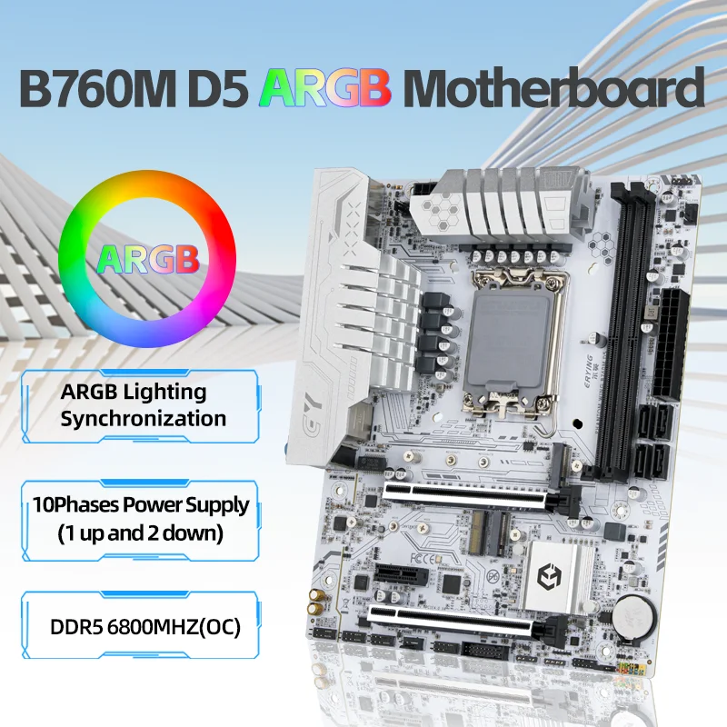 ERYING B760M ARGB D5 Motherboard White LGA1700 Support 14/13/12th Generation Core CPU DDR5 M.2 PCIEX16 4.0 Computer Components