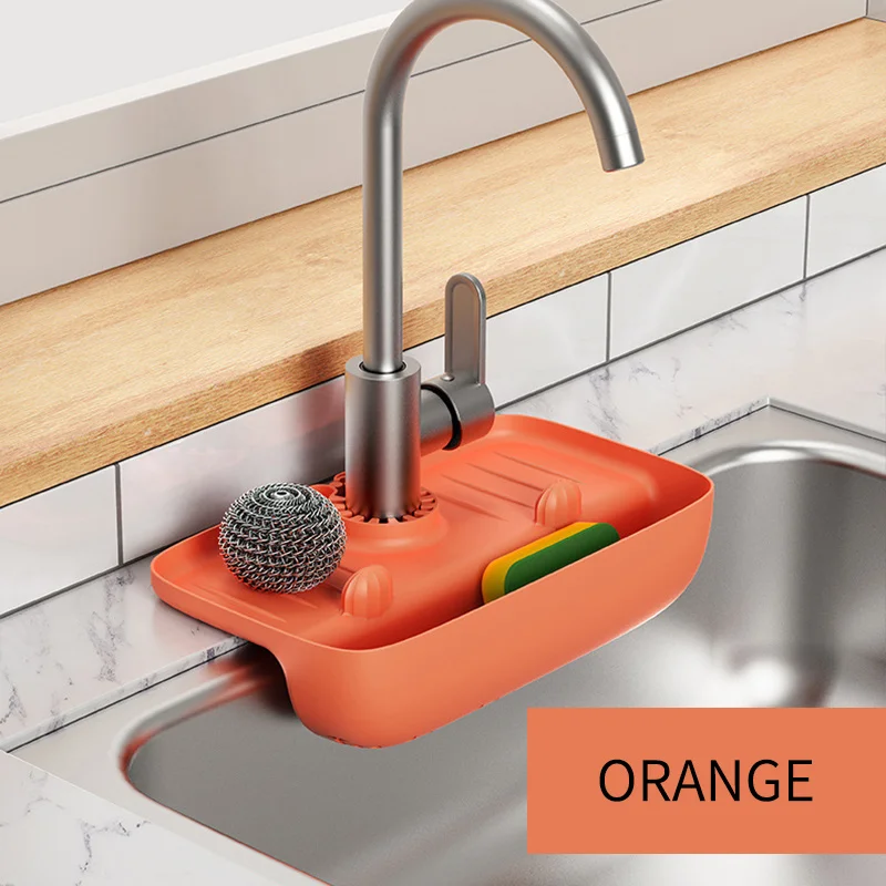 Sink Faucet Splash Guard, Fast Drying Mat & Storage Rack for Kitchen Sponge & Rag, Super Absorbent Drip Catcher