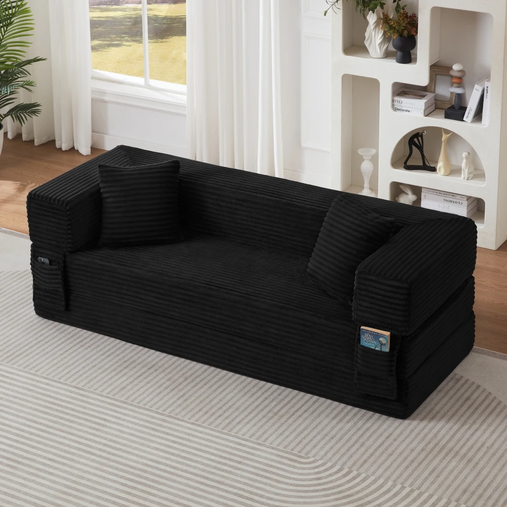 Modernes Cord-Sofa im modischen Look, zweilagiges, einzigartiges Design, umwandelbar in ein Bett, ideal für Apartments und große Räume. – Detail 36