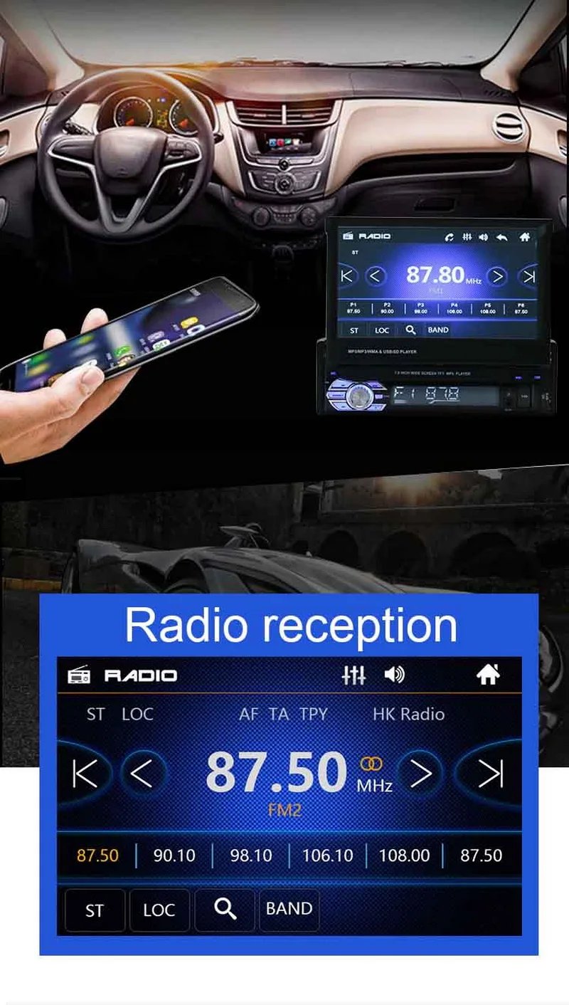 7 인치 1 DIN GPS 터치 스크린 자동차 라디오 + 8gTF 미러 링크 자동차 스테레오 터치 스크린, MP5 블루투스 AUX