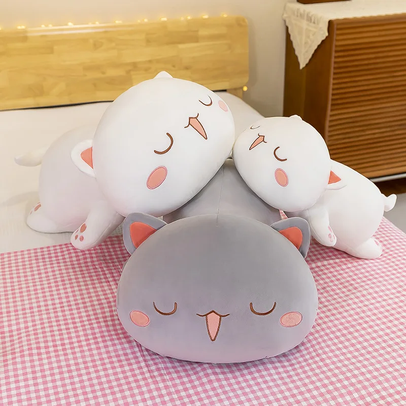 Kawaii Cat Plush Doll Stuffed Pillow Lying Cat Pillow Back Cushion White Grey Lovely Kids Plush Doll Birthday Gift for Children 4