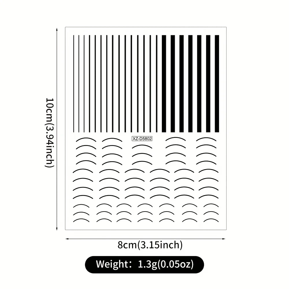 12-piece self-adhesive glossy black and white stickers - 3D stripes and geometric patterns, easy-to-apply DIY nail stickers, - 5