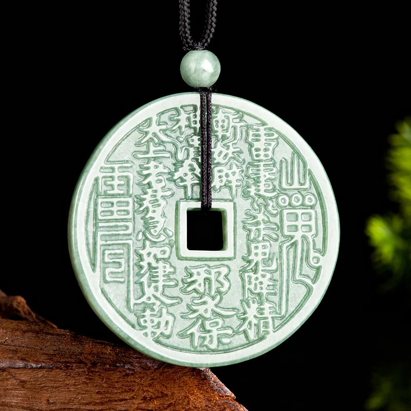 

Natural A-grade Jade Bean Green Mountain Ghost Spending Money Bagua Bao Ping An Jadeite Pendant Men's Women's Jewelry Drop Ship