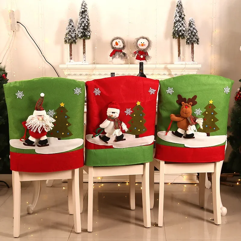 

3D Christmas Dining Chair Back Covers Protector Home Decoration Dining Room Festival Supplies Xmas Ornaments