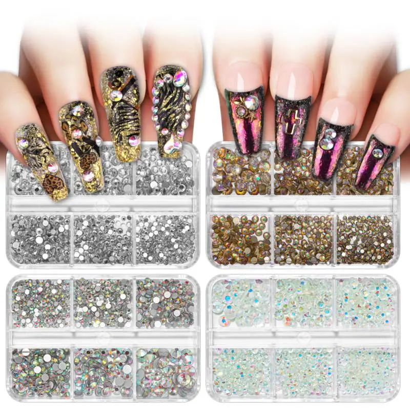 

Round Crystal Small Mixed Size Nail Art Rhinestone Flat Bottom Glass Stone 3D Fingernail Decoration Accessories 1Box