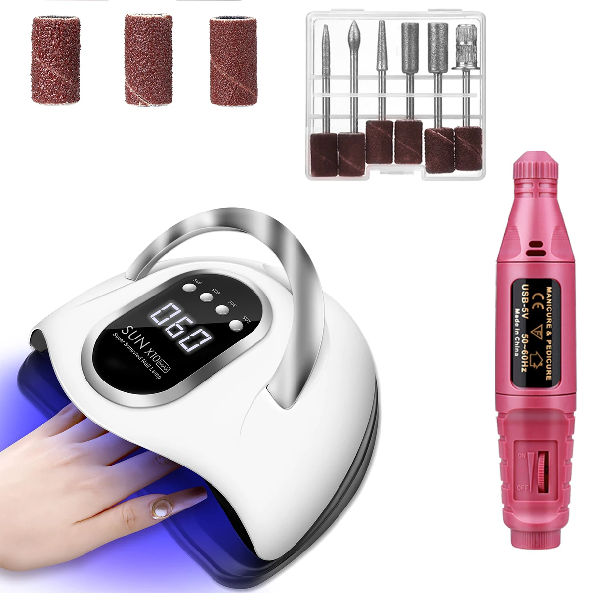 

Monja 2pcs Nail Sets 280W Nail Dryer Lamp Electric Drill Machine Acrylic Remover Trimming Cure Manicure Design Tools Devices Kit
