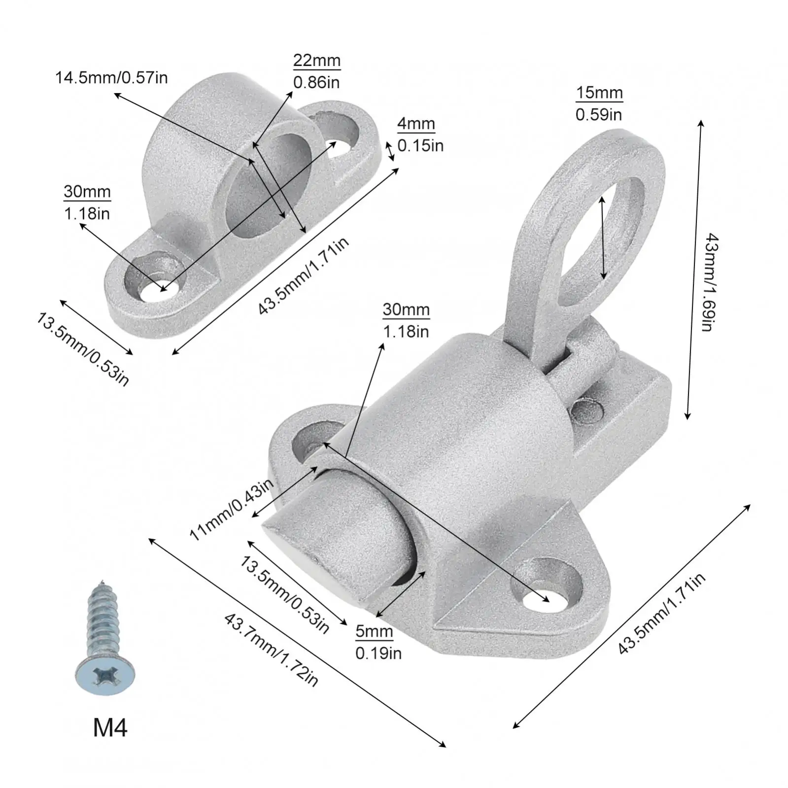 Resilient Bolt Latch Aluminum Alloy Self Closing Latches for Gate Window Cabinet with Safety Automatic Spring Door Lock Silver