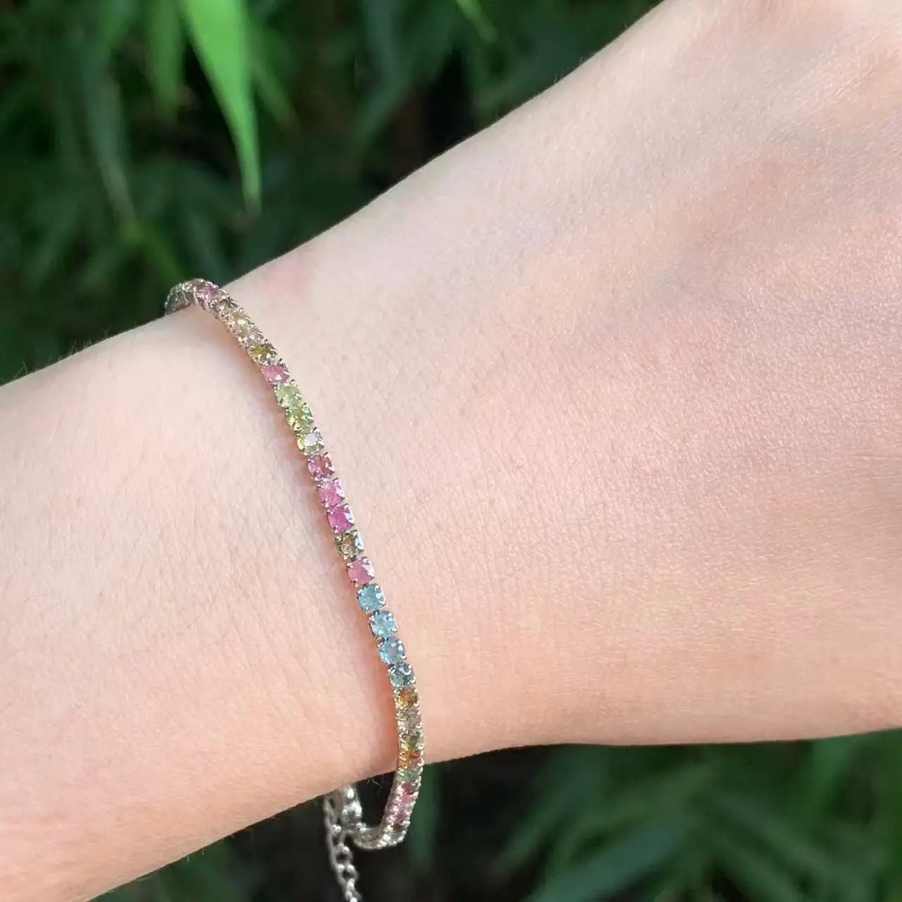 Natural Tourmaline Tennis Bracelet Bracelets & Bangles For Women Adjustable Fine Jewelry Gift Stone RED