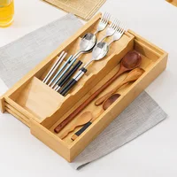 Wooden Storage Box Cutlery Organizer Kitchen Utensil Storage Box Drawer Knife Fork and Spoon Compartment 2