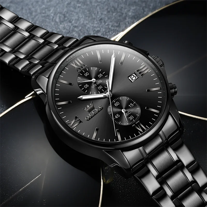 OLEVS Men Watches Top Brand Luxury Chronograph Waterproof Date Quartz Watch Man Black Sports Wrist Watch Reloj Hombre