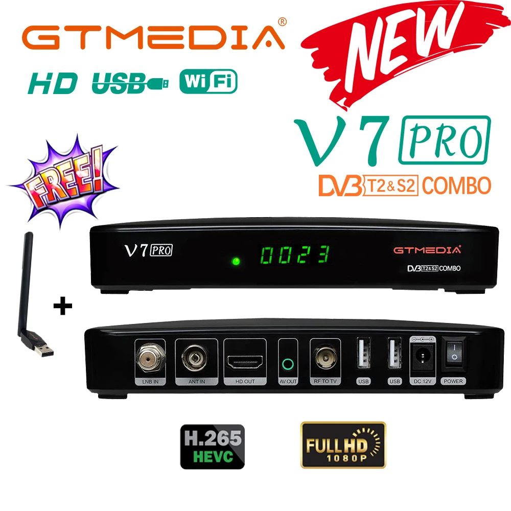 1080P HD DVB-S2 GTmedia V7 PRO Mars combinazione ricevitore TV satellitare dvb-t/T2 con supporto USB Wifi BISS auto roll DRE Biss key